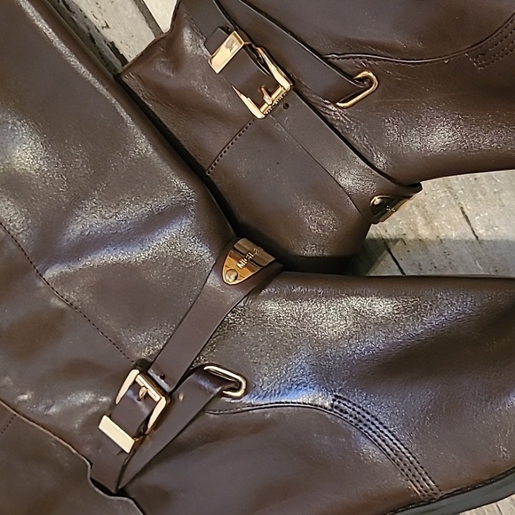 Michael Kors Arley Tall Riding Boots Wmns 10 Gold Logo Equestrian Minimalist - Picture 6 of 16